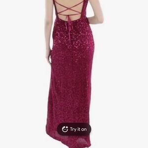 Teeze Me Backless Sparkle Gown in Burgundy